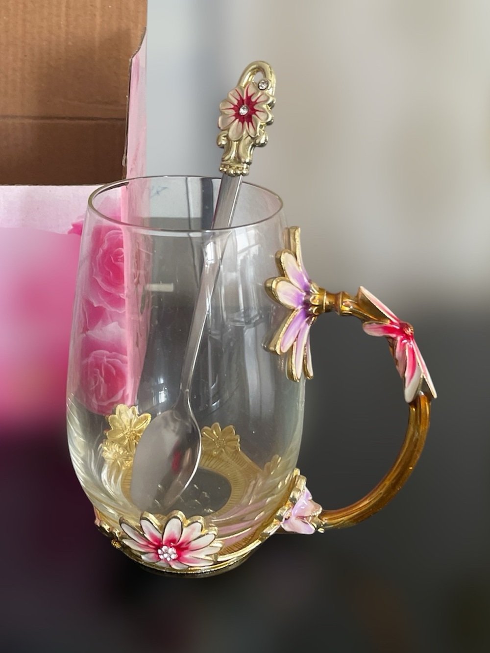 Love Enamel Flower Tea Cup With Steel Spoon New in box